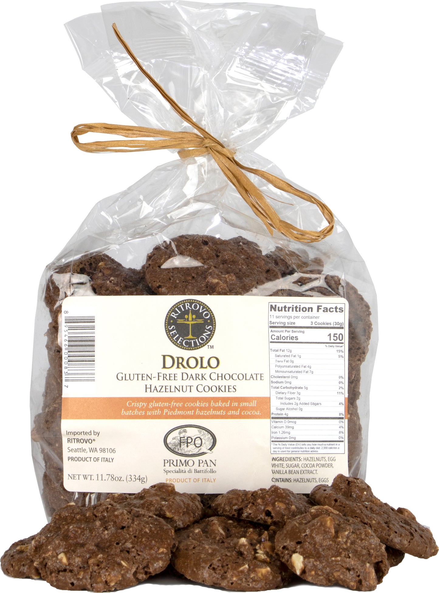 Primo Pan Drolo - Gluten-Free Dark Chocolate Hazelnut Cookies "Drolo"